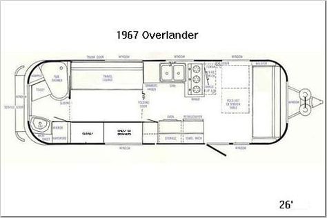 Airstream Trailer Floorplans | Land Yacht Floorplan | ViewRVs.com Airstream Interior Layout Floor Plans, Airstream Floorplan Layout, Airstream Makeover, Yacht Living, Trailer Floor Plans, Jayco Camper Trailer, Jayco Campers, Yacht Flooring, Scamp Camper