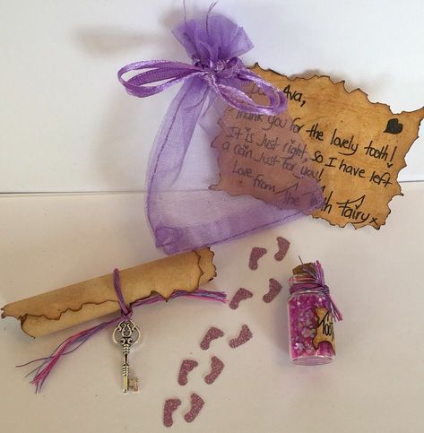 Personalised Tooth Fairy Set - Letter, Fairy Dust, Fairy Footprints, Magic Key | eBay Fairy Names, Fairy Pouch, Tooth Fairy Bag, Bullet Journal Font, Journal Fonts, Magic Key, Fairy Accessories, Kids Poems, Pen Pal Letters