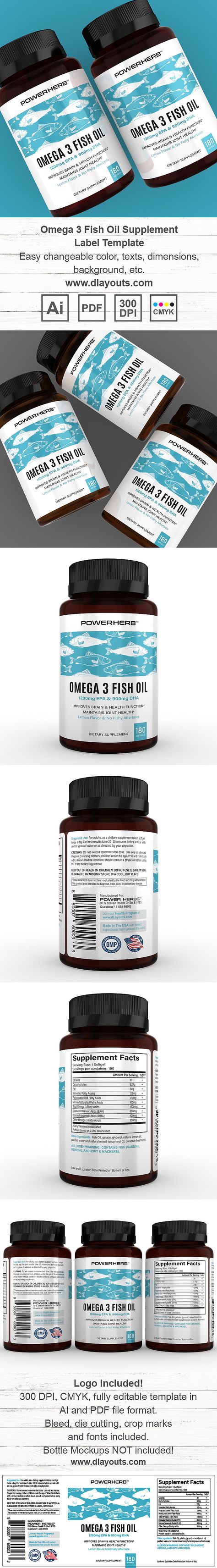 Omega 3 Fish Oil Supplement Label Template Design Omega 3 Packaging Design, Supplement Packaging, Omega 3 Fish, Supplements Packaging, Fish Template, Label Packaging, Bottle Design Packaging, Pamphlet Design, Omega 3 Fish Oil