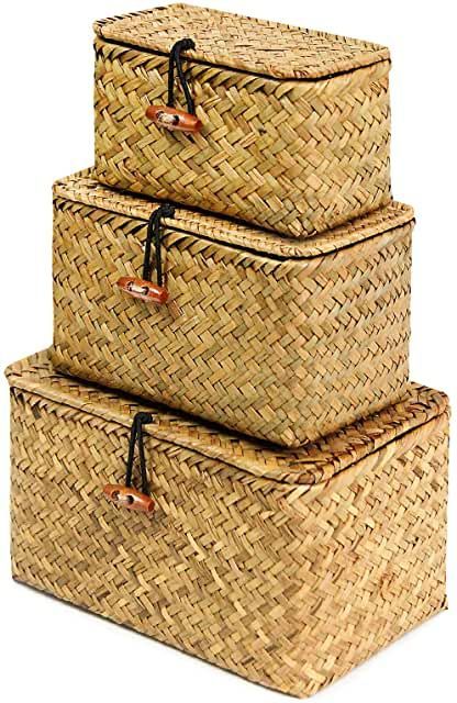 Sawgrass baskets on your desk, in your pantry--wherever! Baskets With Lids, Wicker Basket With Lid, Shelf Baskets, Storage Bins Organization, Seagrass Storage Baskets, Storage Baskets With Lids, Small Storage Boxes, Collapsible Storage Bins, Basket Organizer