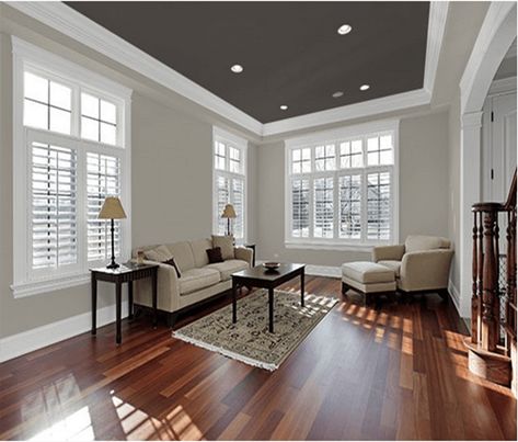 Ceiling Paint Colors, Cherry Wood Floors, Living Room Wood Floor, Real Hardwood Floors, Classy Living Room, Wood Floors Wide Plank, Wood Tile Floors, Colored Ceiling, Room Paint Colors