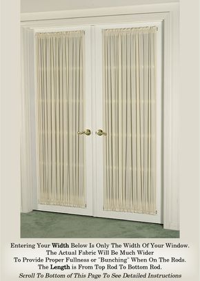 French Door Curtain Sheers (door curtains) Curtain Sheers, Sidelight Curtains, French Door Interior, Door Panel Curtains, French Door Curtain, Sidelight Windows, White French Doors, French Door Curtains, Privacy Door