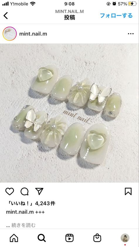 Summer Korean Nails, Korean Summer Nails, Korean 3d Nail Art, Korean Nails Ideas, Nail Art Korean, Korea Nail Art, Korea Nail, Mint Green Nails, Mint Nails