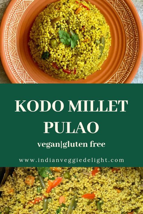 Kodo Millet Pulao is a healthy ,delicious one pot meal, which is easy to prepare and also nutritious. I have used Kodo millet (araka in Kannada) for making this pulao. You can substitute it with foxtail millet or little millet.|indianveggiedelight.com Millets Recipes Indian, Millets Recipes, Kodo Millet, Karnataka Recipes, Indian Diet Recipes, Indian Vegan, Cauliflower Fritters, Indian Rice Recipes, Millet Recipes