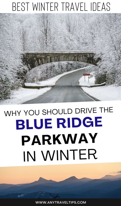 Blue Ridge Parkway is an awesome winter travel destination. Read our complete guide with essential season tips and a driving guide for the winter months! Skyline Drive Virginia, North Carolina Winter, Blue Ridge Parkway North Carolina, Winter Travel Destinations, Blue Ridge Ga, Skyline Drive, Snow Pictures, Blue Ridge Parkway, Blue Ridge Mountains