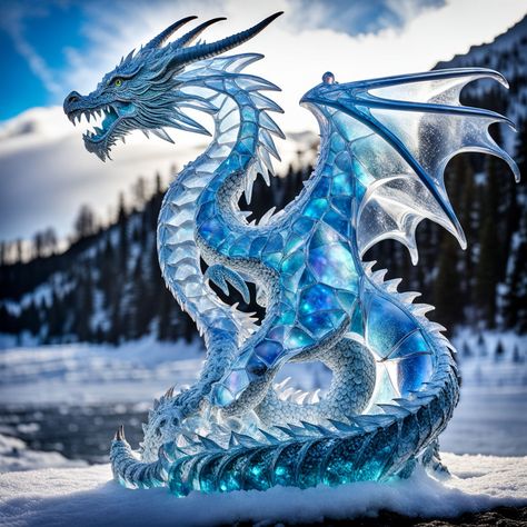 Mythical Beings, Ice Dragon, Dragon Sculpture, Dragon Artwork, Fantasy Creatures Art, Creatures Art, Creature Art, Fantasy Creatures, Carving