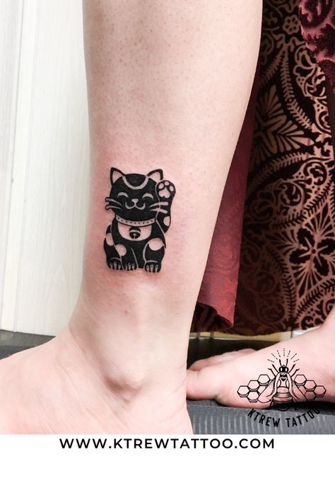 #luckycat #luckycattattoo #cattattoo #tattoo #sundayfunday #blackworktattoo #ankletattoo Fortune Cookie Tattoo, Cookie Tattoo, Lucky Cat Tattoo, Tattoo 2022, Meaning Tattoos, Blackwork Tattoos, Cat Tattoo Designs, Disney Tattoo, Fortune Cookie