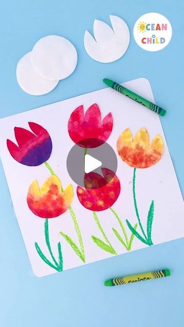 Cotton Pads Crafts Kids, Tulip Art For Kids, Tulip Crafts For Kids, Nursery Provision, Tulip Craft, Nursery Watercolor Art, Montessori Crafts, Craft Activity For Kids, Spring Crafts Preschool