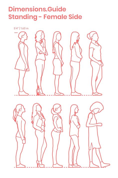 Side Profile Dress Drawing, Side Profile Drawing Standing, Side View Standing Pose Drawing, Person Standing Sideways Drawing, Women Standing Drawing, Two People Standing Back To Back, Standing Woman Drawing, How To Draw Side Profile Bodies, People Standing Drawing