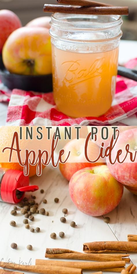 Homemade Apple Cider is a delicious festive fall drink that will warm you up from the inside out! The sweet apple flavor mixed with the cinnamon and all-spice  make this hot drink cozy and comforting! Perfect for cooler temperatures and fall get togethers! #applecider #fall #sweaterweather #homemade #recipe #instantpot #pressurecooker #crockpot #hotdrink How Do You Make Apple Cider, Pressure Cooker Apple Cider, Apple Cider Recipe Instant Pot, Homemade Apple Cider Instant Pot, Instapot Apple Cider Recipe, Canning Apple Cider Recipes, Instant Pot Apple Cider, Crockpot Apple Cider, Friendsgiving Activities