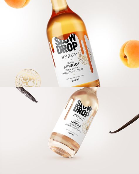 Slow Drop by Stas Neretin Honey Branding Design, Cocktail Packaging, Honey Business, Liquor Packaging, Beverage Branding, Syrup Labels, Modern Packaging Design, Pistachio Chocolate, Cocktail Syrups