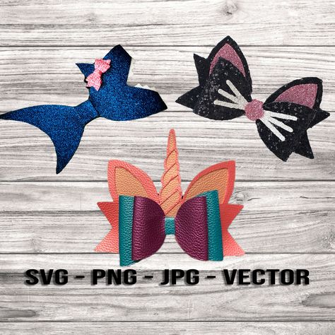 Hair Clip Template, Hair Bow Svg, Diy Leather Bows, Shark Cat, Bow Svg, Bow Template, Cat Bow, Unicorn Hair, Ear Hair