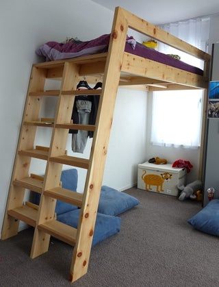 Loft Beds With Bookshelf Ladders : 14 Steps (with Pictures) - Instructables Build A Loft Bed, Bookshelf Bed, Bunk Bed Plans, Beds For Small Rooms, Loft Bed Plans, Diy Loft Bed, Diy Bunk Bed, Ladder Bookshelf, Kids Loft Beds