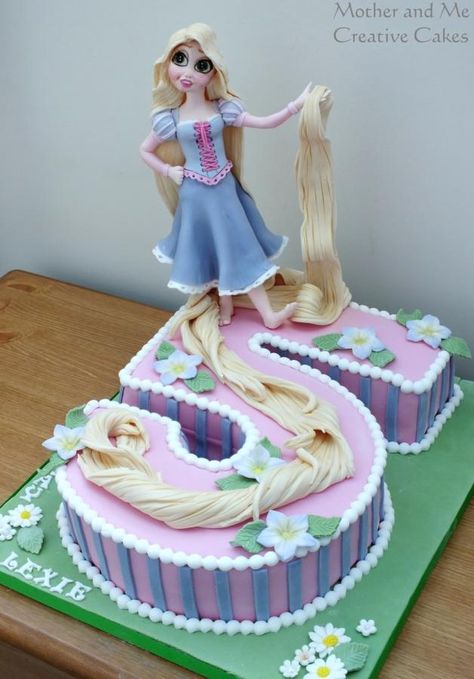 Rapunzel Number Cake - Cake by Mother and Me Creative Cakes Rapunzel Number Cake, Number 5 Cake, Princess Theme Cake, Trolls Birthday Cake, Rapunzel Cake, Rapunzel Birthday Party, 5th Birthday Cake, Princess Birthday Party Decorations, Disney Princess Cake