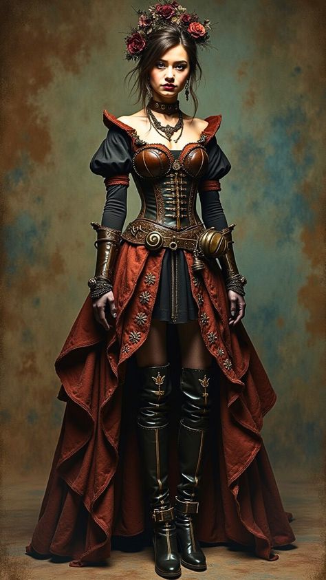 Visit our Channel for all type of fantasy #Steampunk #fantasyart #fantasy Steampunk Witch Costume, Steampunk Pirate Female, Modern Steampunk Fashion, Steampunk Sleeve, Steampunk Womens Fashion, Fantasy Art Style, Steampunk Elf, Dark Steampunk, 2025 Journal