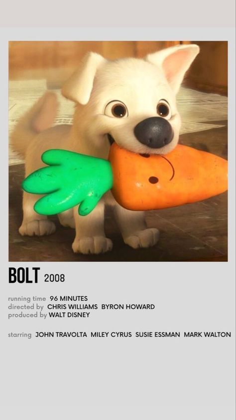 Bolt Polaroid Poster, Bolt Movie Poster, Polaroid Movies, Disney Bolt, Bolt Disney, Aesthetic Tv, Movie Character Posters, Old Disney Movies, Minimalist Polaroid Poster