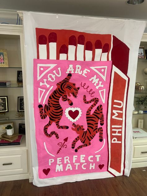 Big Little Banner Sorority, Perfect Match Bid Day, Big Little Banner, Frat Banner, Sorority Banner Ideas, Banners Ideas, Recruitment Themes, Sorority Banner, Sorority Ideas