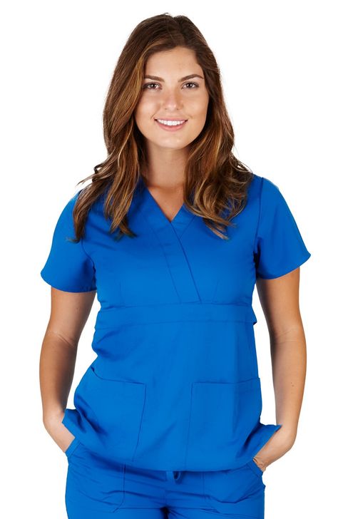 PRICES MAY VARY. SOFT AND COMFORTABLE: These Ultra Soft Premium Nursing Scrub Tops are made from a soft and comfortable material that feels fantastic against your skin. They are lightweight, breathable, and made for mobility. They also dry incredibly fast after spills or washing. THE PERFECT JUNIOR FIT: The flattering mock wrap design is form fitting, so you'll look great while still retaining mobility. An adjustable button-tab closure on the back means you can find the right fit for your shape. Spring Blouses, Safety Clothing, Cuddl Duds, Petite Shorts, Scrubs Nursing, Womens Scrubs, Medical Scrubs, Medical Field, Women Cargos