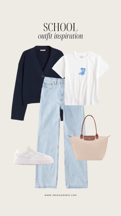 University Outfit Ideas Summer, Jeans Outfit For School, University Outfit Ideas, Erika Marie, Outfit Ideas College, Fall Winter Capsule Wardrobe, Work Aesthetic, College Wardrobe, School Outfit Ideas