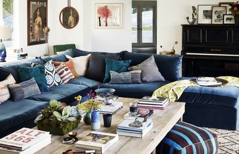 Rachel Bilson and Hayden Christensen's dreamy abode should be inspiration for your place — especially if you're moving in with your SO. Blue Velvet Couch, Blue Velvet Sofa, Nice House, Living Room Photos, Rachel Bilson, Future Apartment, Style Deco, Bohemian Living Room, Stylish Living Room