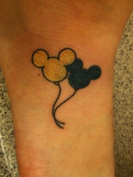 Disney Tattoos for Men                                                                                                                                                                                 More Disney Tattoos For Men, Hanna Tattoo, Mickey Tattoo, Mouse Tattoo, Wrist Tattoos Girls, Mickey Mouse Tattoo, Balloon Tattoo, Disney Balloons, Mouse Tattoos