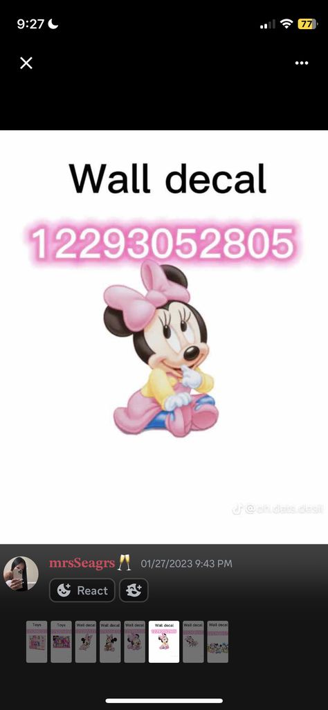 Bloxburg Minnie Mouse Codes, Bloxburg Middle Class House, Mickey Mouse Decal Codes Bloxburg, Bloxburg Minnie Mouse Decals, Bloxburg Playroom Decal Codes, Minnie Mouse Decal Codes Bloxburg, Bloxburg Railing Decal, Baby Decals Bloxburg, Bloxburg Playroom Ideas