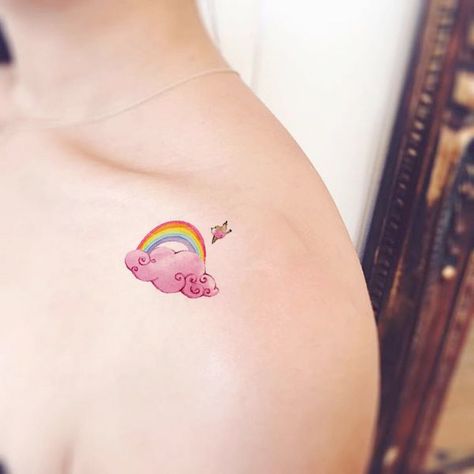 Watercolour Rainbow Tattoo, Rainbow Unicorn Tattoo, Bubble Tattoo, Tattoo Kids, Tattoos Ideas For Women, Tattoos For Women Small Meaningful, Tattoo Son, Purple Tattoos, Rainbow Tattoos