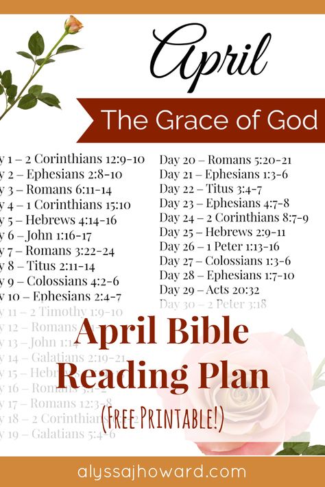 April Bible Reading Plan, Bible Plans, Scripture Writing Plans, Bible Readings, Scripture Writing, Writing Plan, The Grace Of God, Bible Study Plans, Grace Of God