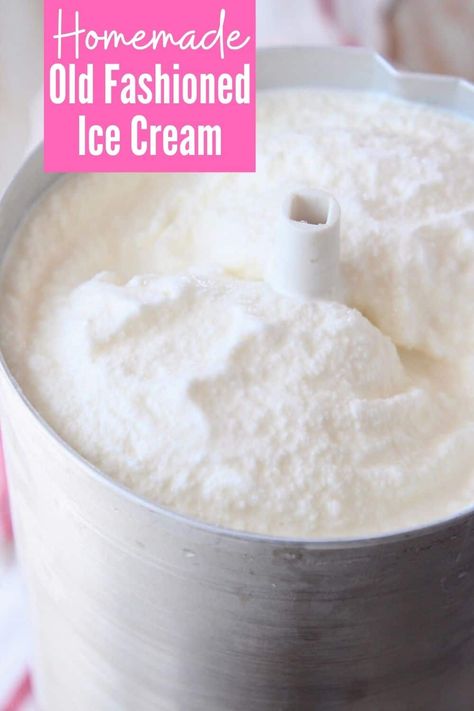 My families Homemade Old Fashioned Ice Cream recipe goes back generations! It's a delicious vanilla ice cream, perfect for summer BBQs and parties! Prepare the ingredients in just a few minutes, then let the ice cream machine do it's thing! Old Fashion Vanilla Ice Cream Recipe, Rock Salt Ice Cream, Ice Cream Machine Recipes, Ice Cream Maker Recipes Vanilla, Homemade Ice Cream Machine, Old Fashioned Homemade Ice Cream, Custard Ice Cream Recipe, Lemon Ice Cream Recipe, Homemade Ice Cream Maker