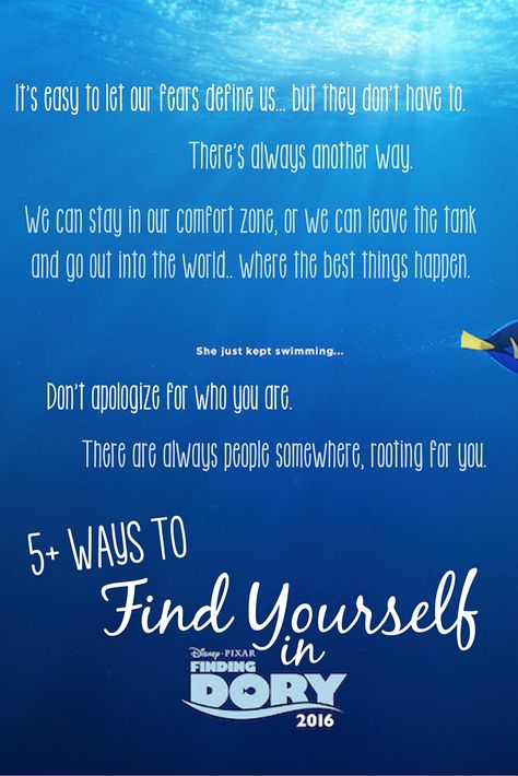 In addition to being an excellent movie, Pixar's latest film Finding Dory has powerful life lessons for all of us. Finding Dory Quotes, Ways To Find Yourself, Finding Dory Whale, Dory Quotes, Finding Nemo Quotes Inspiration, Disney Quotes Inspirational, Finding Dory Poster, The Truth Behind Finding Nemo, Spiritual Sayings