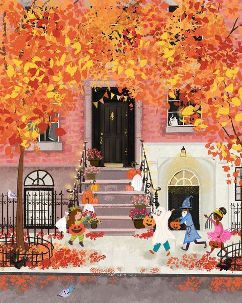 Fall New York City, Joy Laforme, Fall New York, Autumn In New York, Collage Ideas, Theme Halloween, Autumn Painting, Halloween Fall, Autumn Art