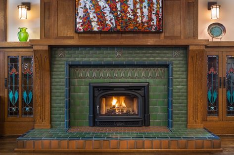 Motawi Tileworks - Old House Journal Products & Services Directory - Fine Homebuilding Arts And Crafts Fireplace, Craftsman Fireplace, Arts And Crafts Tile, House Journal, Fireplace Update, Tile Fireplace, Solar Water Heating, Art And Craft Design, Arts Crafts Style