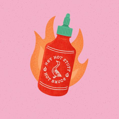 Hot Sauce Bottle Illustration, Spicy Food Illustration Art, Spicy Illustration Art, Hot Sauce Bottle Design, Spicy Food Drawing, Hot Sauce Illustration, Spicey Illustration, Spicy Inktober, Hot Sauce Drawing