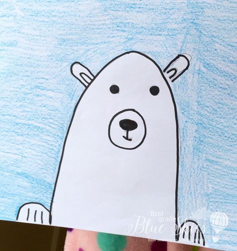 Polar Bear Directed DRawing Directed Drawing Polar Bear For Kids, Polar Bear Directed Drawing, Bear Directed Drawing, Draw A Polar Bear, Directed Drawing Kindergarten, Polar Bears Activities, Yellow Books, Polar Bear Drawing, School Diy Ideas