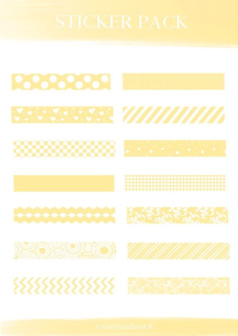 This adorable set of 14 yellow and white digital washi tape stickers will be the perfect addition to your digital bullet journal or scrapbook. Scrapbook Ideas Aesthetic, Jimin Journal, Digital Washi, School Name Labels, Washi Tape Journal, Washi Tape Stickers, Stickers For Goodnotes, Digital Bullet Journal, Tape Stickers