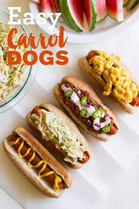 Carrot Hotdogs, Carrot Hot Dogs, Vegan Hot Dog, Carrot Dogs, Vegan Sandwiches, Vegan Chili, Vegan Mac And Cheese, Forks Over Knives, Hot Dog Recipes