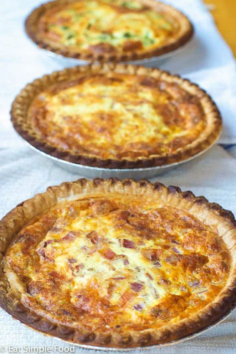 Quiche Lorraine (Bacon and Swiss Cheese) Recipe - Eat Simple Food Swiss Cheese Quiche Recipe, Ham And Swiss Quiche, Swiss Cheese Quiche, Swiss Quiche, Brunch Quiche, Cheese Quiche Recipe, Quiche Lorraine Recipe, Swiss Recipes, Ham And Swiss