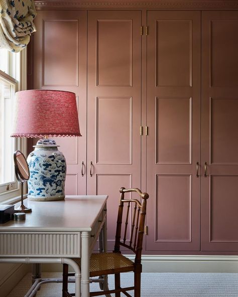 Little Greene | @uns.hobbs describes our Nether Red shade as 'a warm pink with a real vintage vibe. It uplifts the space without being too overpowering'.… | Instagram Red Wardrobe Bedroom, Little Greene Nether Red, Grand Bedroom, Bespoke Wardrobes, Red Dresser, Bespoke Wardrobe, Gym Room, Bedroom Red, Real Vintage