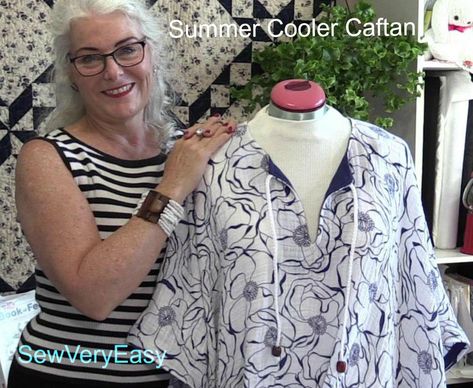 Summer Cooler Caftan Sewveryeasy Tutorials, Cuddle Corner, Summer Coolers, Garment Sewing, Cotton Caftan, Sewing Alterations, Blanket Ideas, Sewing Tutorials Free, Gauze Dress