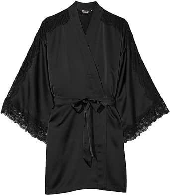 Black Silk Robe, Victoria Secret Black, Lingerie Catalog, Satin Kimono, Cami Set, Lace Silk, Floral Robes, Women's Robe, Silk Robe