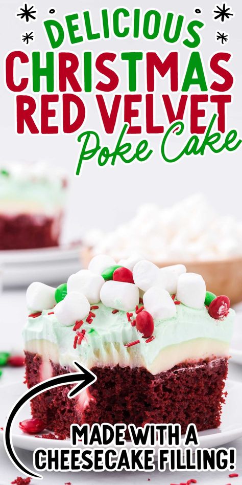 Red Velvet Poke Cake, Moist Red Velvet Cake, Christmas Red Velvet, Christmas Cakes Easy, Creamy Pudding, Poke Cake Recipes, Poke Cakes, Holiday Dessert, Christmas Food Desserts