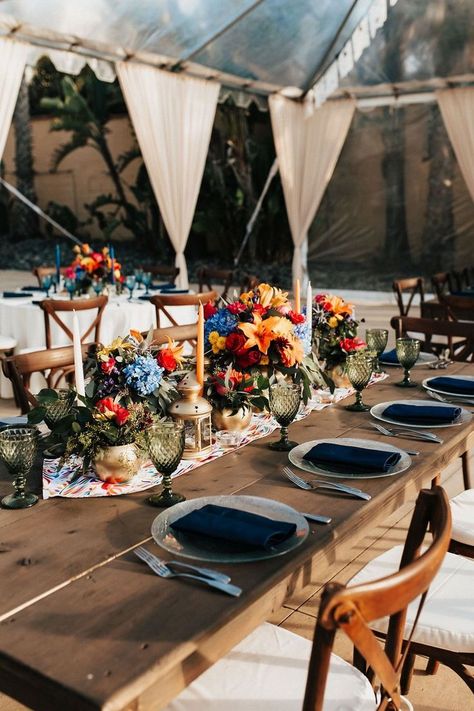 Rustic table setup South American Wedding Decor, Spanish Wedding Inspiration, Spanish Wedding Color Palette, Spanish Style Wedding Decorations, Mexico Destination Wedding Decor, Spanish Wedding Aesthetic, Spanish Colonial Wedding, Spanish Style Wedding Dress, Hacienda Style Wedding