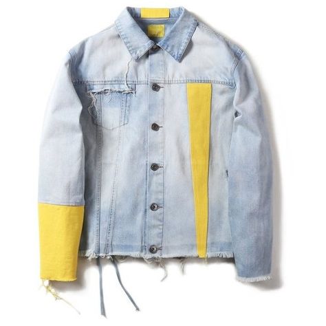 17SS "SOUR BULLET" YELLOW SLEEVE DENIM JACKET ($300) ❤ liked on Polyvore featuring outerwear, jackets, yellow denim jacket, yellow jean jacket, blue jean jacket, zipper jean jacket and zip denim jacket Yellow Denim Jacket Outfit, Yellow Denim Jacket, Customised Denim Jacket, Diy Denim Jacket, Yellow Jeans, Yellow Denim, Denim Jacket Outfit, Painted Denim Jacket, Diy Jacket