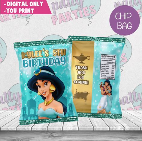 Jasmine Invitation, Jasmine Cake, Princess Jasmine Birthday, Jasmine Party, Jasmine Birthday, Disney Princess Birthday Party, Game Prizes, Disney Princess Birthday, Chip Bags