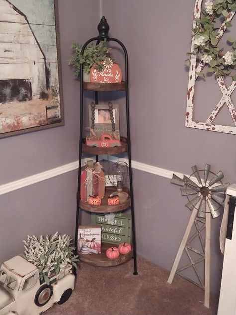 Hobby Lobby 4 Tier Round Shelf, Hobby Lobby Round Tiered Shelf, Four Tier Corner Shelf, Hobby Lobby Tiered Shelf Decor, Corner Shelf Decor, Corner Ladder Shelf Lowe's, 4 Tier Shelf, Dining Room Shelves, Fall Room Decor