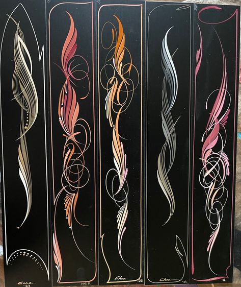 Pinstriping On Cars, Pin Striping Art Design, Pinstripes On Cars, Pinstriping Designs For Beginners, Pin Striping Art, Pinstripe Car, Pinstripe Lettering, Motorcycle Pinstriping, Folder Graphic Design