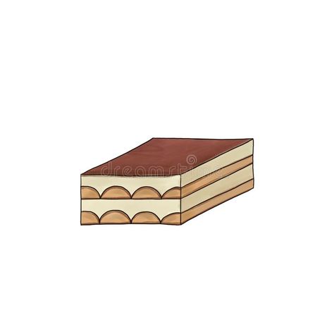 Tiramisu Drawing, Tiramisu Painting, Tiramisu Cake Drawing, Hand Drawn Illustration, Drawn Illustration, Drawing Sketch, Drawing Sketches, Stock Illustration, White Background