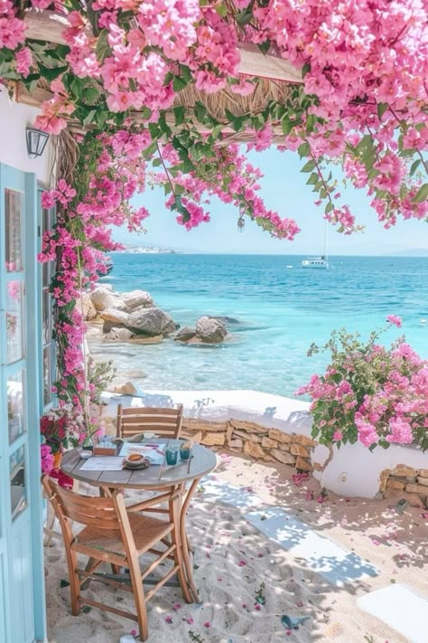 Greece Wallpaper, Pretty Landscapes, Cute House, Pink Houses, Beautiful Landscape Wallpaper, Beach Getaways, Cold Drink, Boston Massachusetts, The Calm