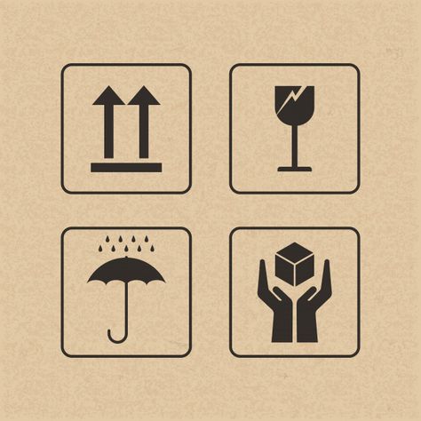 Fragile sign and symbol on brown paper. | Premium Vector #Freepik #vector #background Box Symbol, Logistics Design, Illustration Example, Carton Design, Signs And Symbols, Box Icon, Ticket Design, Flat Icons Set, Silhouette Stencil