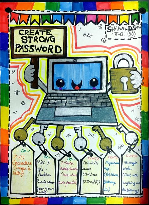 Cyber safety poster Internet Safety Poster Ideas, Internet Safety For Kids Posters, Math Poster Making Drawing, Online Safety Poster, Internet Safety Poster, Computer Lab Posters, Computer Ethics, Computer Lab Decor, Computer Safety